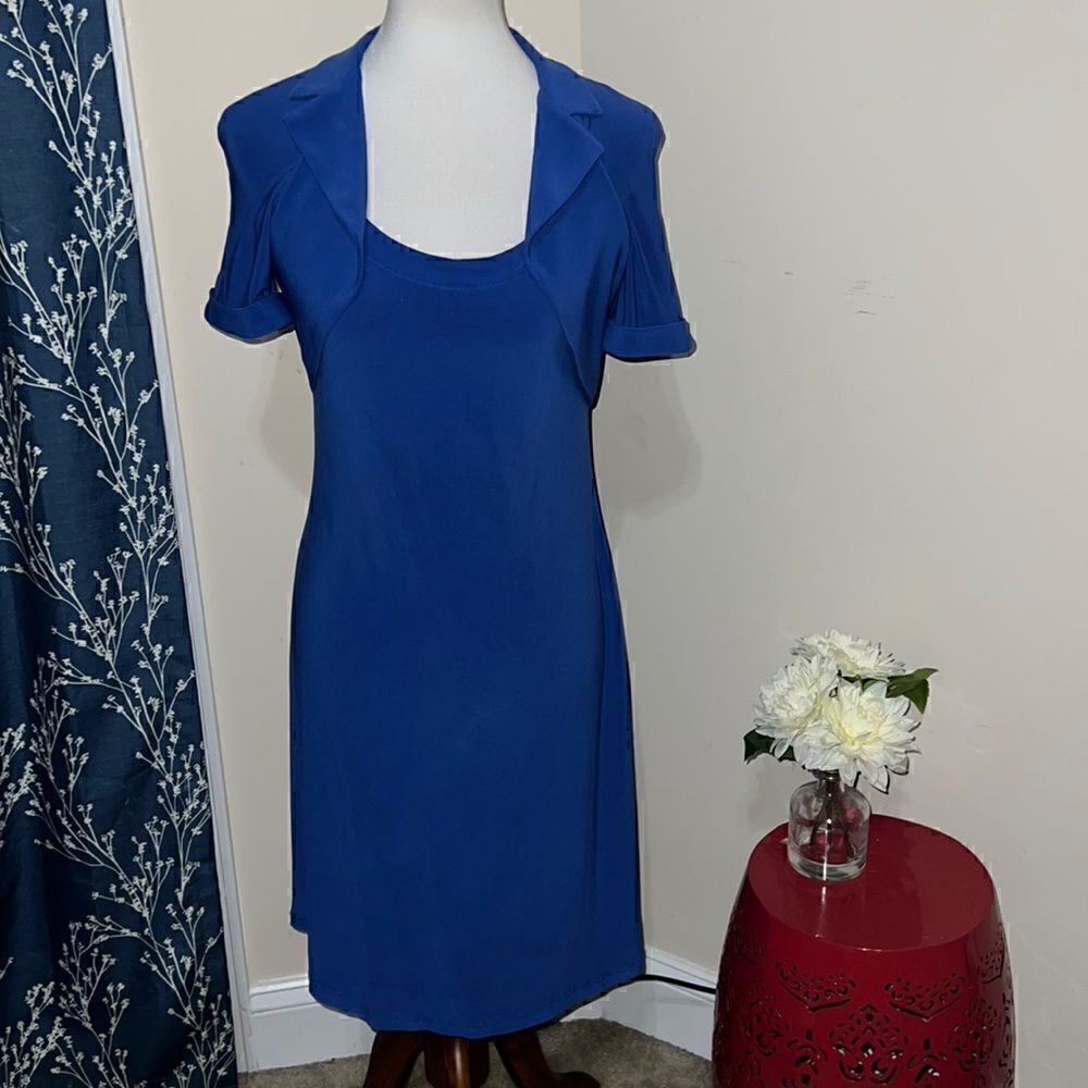 Joseph Ribkoff Short Sleeves Collar Blue Sheath Dress sz 4